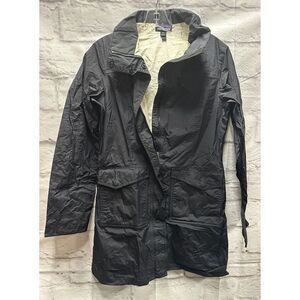 Patagonia Jacket Women Large XS Black Over‎ Coat Hooded Parka Pockets Nylon